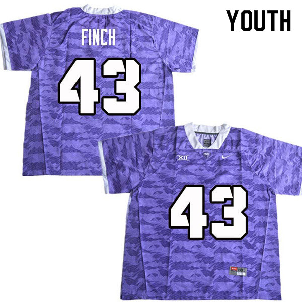 Youth #43 Maxwell Finch TCU Horned Frogs College Football Jerseys Sale-Purple - Click Image to Close